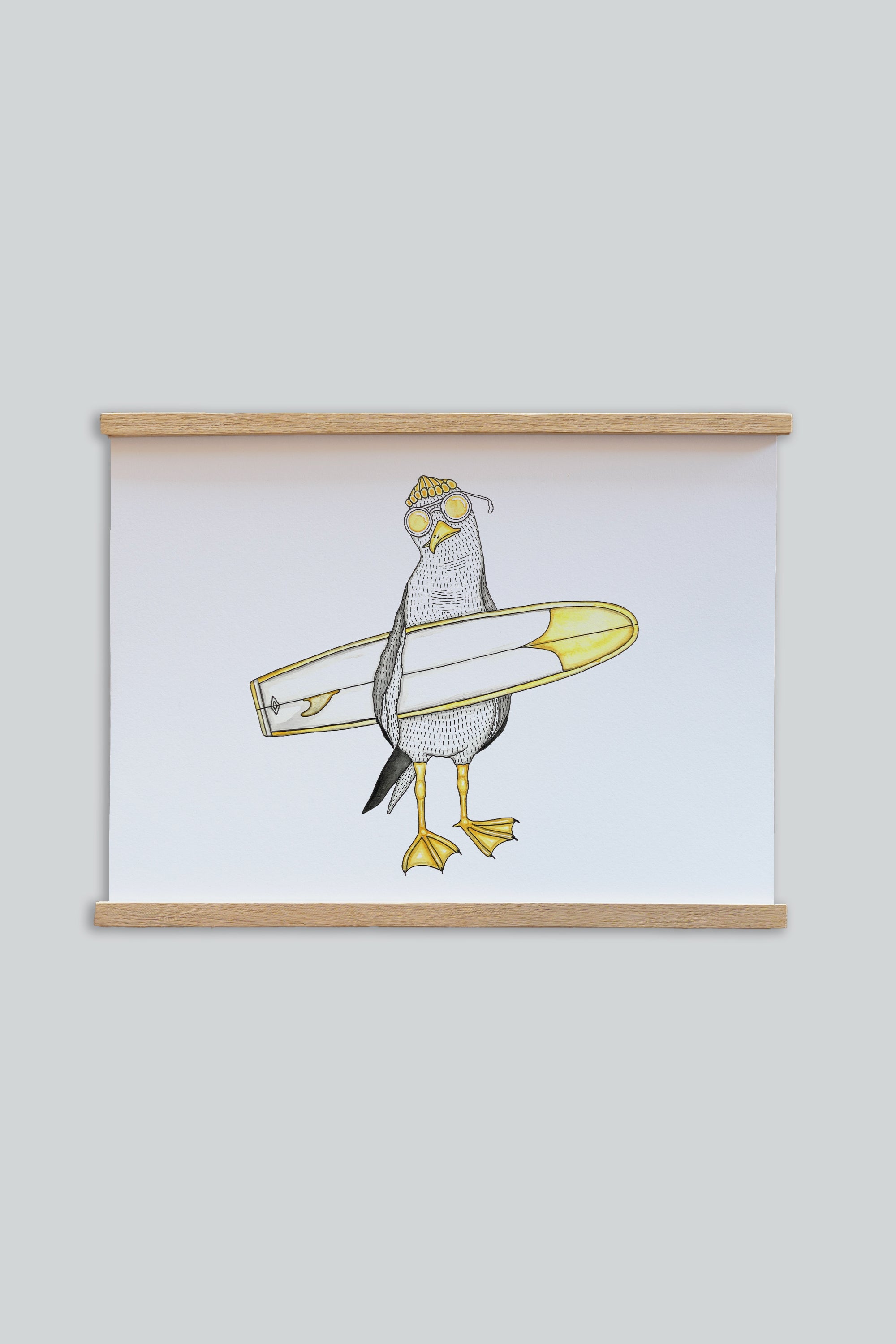 Surfing Seagull Poster